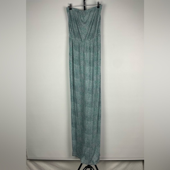 Joie Dalila Blue Green All Over‎ Leaf Pattern Strapless Coastal Beach Maxi Dress - Picture 3 of 10